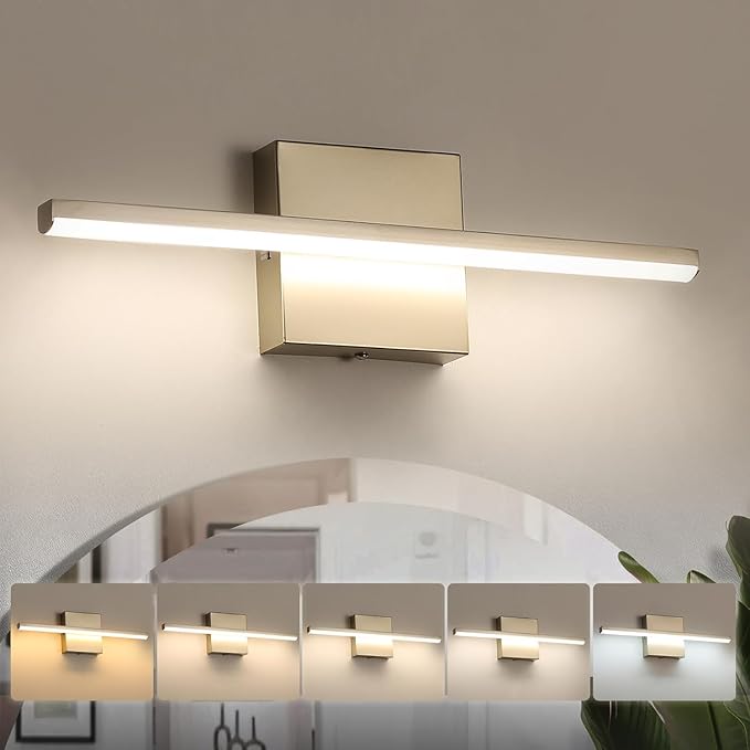 Modern Bathroom Vanity Light 16 Inch, 14W Brushed Nickel Bathroom Light Fixture Over Mirror, Dimmable 5CCT LED Wall Sconce Lighting for Restroom Mirror Farmhouse