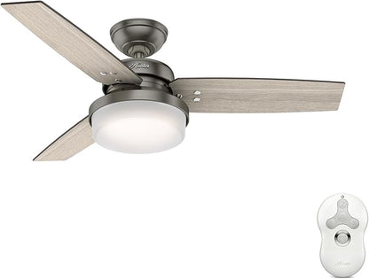 Hunter 44 inch Indoor Ceiling Fan with LED Light and Remote Control - Standard Mount Ceiling Fan, 3 Blades, For Bedroom, Living Room, or Kitchen - Sentinel 50393, Brushed Slate