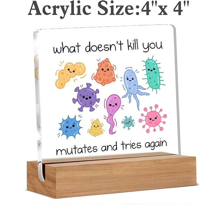 Biology Microbiology Gifts for Women Men Science Teacher Scientist, Microbiology Motivational Quote Sign, Science Gifts Acrylic Plaque Table Sign Office Desk Decor 4 × 4 Inch