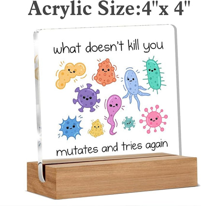 Biology Microbiology Gifts for Women Men Science Teacher Scientist, Microbiology Motivational Quote Sign, Science Gifts Acrylic Plaque Table Sign Office Desk Decor 4 × 4 Inch