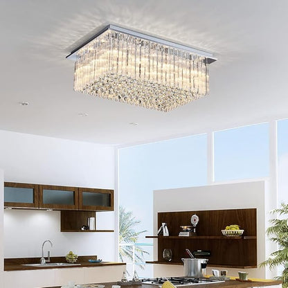 Saint Mossi 12-Lights Modern Chandelier Lamp K9 Crystal Chandelier Light Fixture,Modern Flush Mount Ceiling Light Fixture Raindrop Chandelier for Bedroom,Dining Room,Livingroom,L32 x W22 x H10