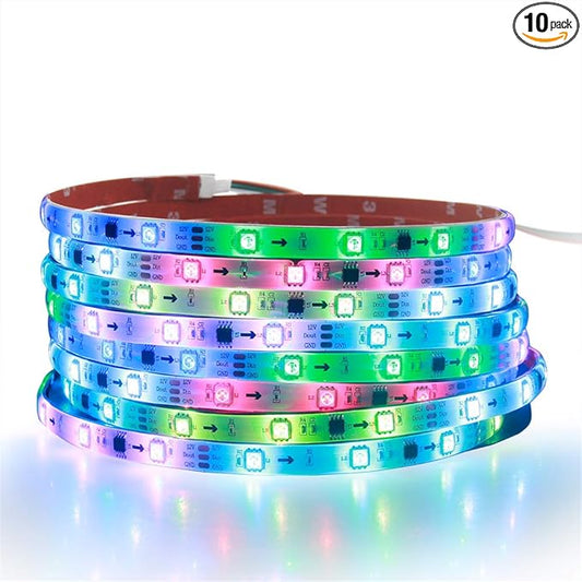 ALITOVE WS2811 LED Strip RGB Addressable LED Rope Light 12V 5m 150 LEDs Dream Color LED Lights Waterproof IP65 with Heavy Duty Self-Adhesive Back for Halloween Christmas Raspberry Pi DIY