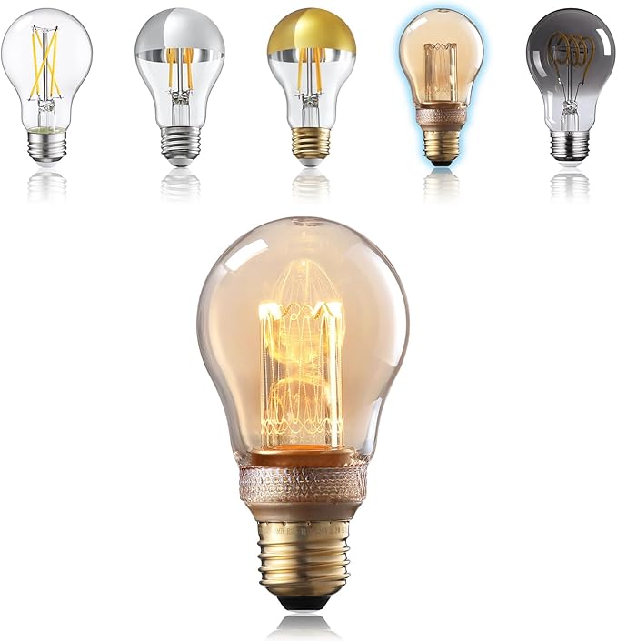 TORCHSTAR A19 Decorative Light Bulb, Amber Glass A19 E26 Base LED Bulb Dimmable 0-100%, 2.3W Vintage Edison LED Bulbs, UL Listed Virtual Filament Light Bulbs, 2000K Amber Light