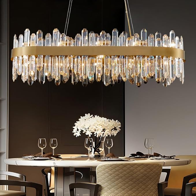 Gold Oval Crystal Chandelier L35.4 inch, 20-Lights Gold Chandeliers Modern Crystal Chandelier Pendant Light Fixture G9 Lights Pendant Ceiling Light for Dining Living Room Kitchen Island