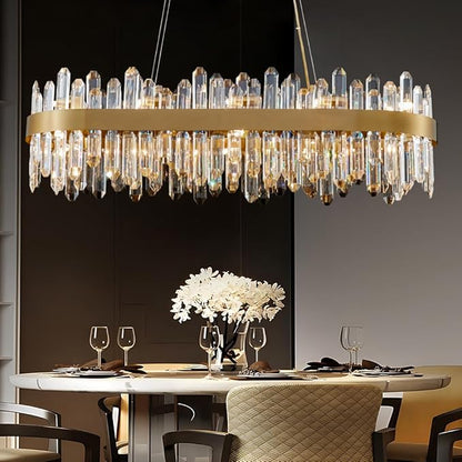 Gold Oval Crystal Chandelier L35.4 inch, 20-Lights Gold Chandeliers Modern Crystal Chandelier Pendant Light Fixture G9 Lights Pendant Ceiling Light for Dining Living Room Kitchen Island