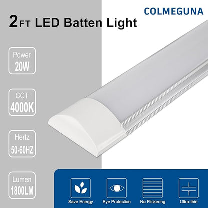 2 Packs 2FT LED Batten Light, Ultra-Thin Ceiling Surface Mounted Light, 20W, Day Light 4000K, IP20, LED Ceiling Lamp for Garage, Shop, Hallway, Office, Market
