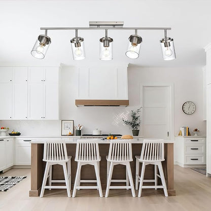 BONLICHT Modern 5-Light Track Lighting Fixture Flush Mount Brushed Nickel Wall Mount Track Lights Kit Industrial Kitchen Ceiling Spot Light Indoor Bathroom Fixture Vanity Lights with Clear Glass Shade