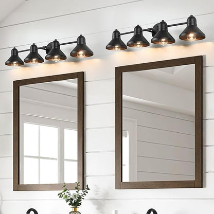 Bathroom Light Fixtures, 4-light Vanity Light Over Mirror, Matte Black Metal Bathroom Light, Modern Farmhouse Rustic Industrial Indoor Wall Mount Lighting Sconce for Living Room Cabinet Hallway