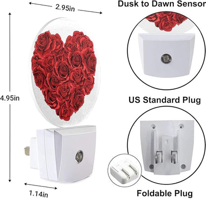 Rose Night Light Rose Flowers in Heart Shape Valentine's Day Night Lights Plug into Wall for Boys Girls, Plug-in Nightlight 0.5W LED Lighting for Stairway Hallway Bedroom
