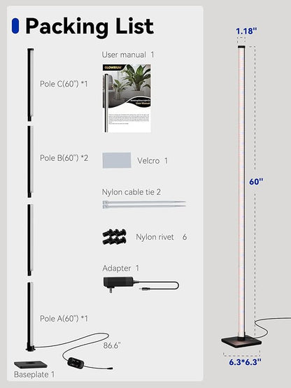GLOWRIUM Grow Lights for Indoor Plants, 36W Vertical Plant Grow Lights with Auto-Timer, Full Spectrum LED Standing Plant Grow Light, 3 Light Modes, 6-Level Dimmable (60in)
