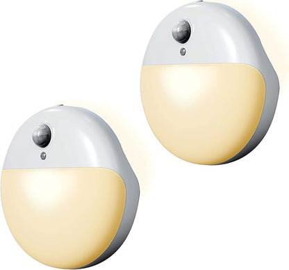 YUNLEX 2 Pack Amber Night Light, Battery Operated Night Light, 2.6" Small Sticky Lights, Dimming, 3 Light Modes, Motion Sensor Lights for Kids, Baby, Sleep, Bedroom, Bathroom, Toilet, Travel, Stairs