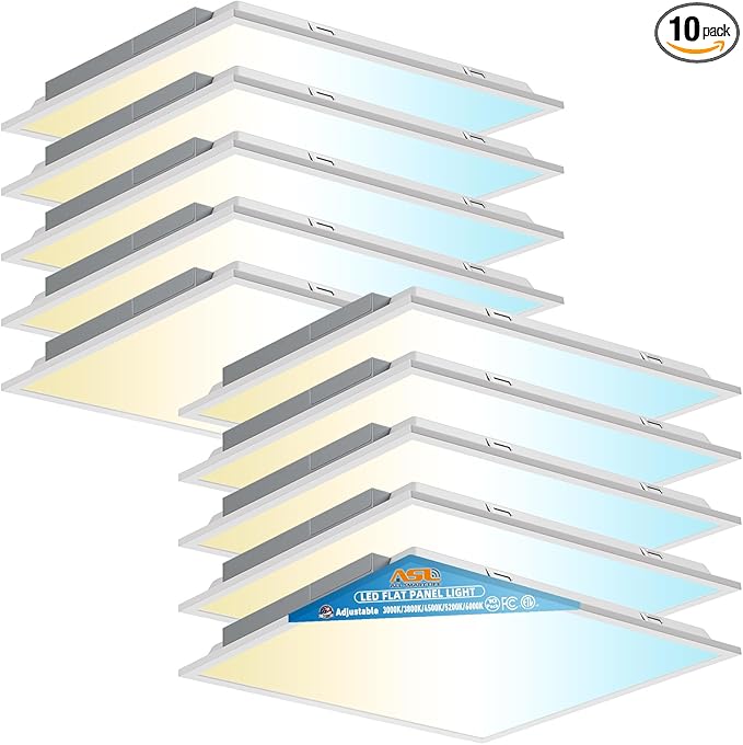 Allsmartlife 2x2 LED Flat Panel Lights for Drop Ceiling 10-Pack, 40W/4998LM Triac Dimmable, 5CCT 3000K-3800K-4500K-5000K-6000K, IP42, 2Ftx2Ft Back-Lit Recessed Troffer Light Fixtures, ETL