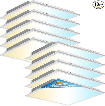 Allsmartlife 2x2 LED Flat Panel Lights for Drop Ceiling 10-Pack, 40W/4998LM Triac Dimmable, 5CCT 3000K-3800K-4500K-5000K-6000K, IP42, 2Ftx2Ft Back-Lit Recessed Troffer Light Fixtures, ETL