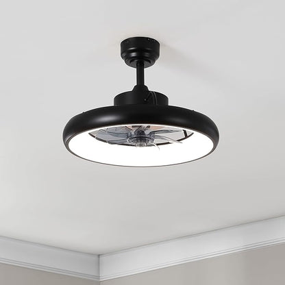 Oval AIR Loren 20" Small Smart Ceiling Fan with Light, Semi Flush Mount, Quiet 6-Speed Reversible Motor, Dimmable LED, Adjustable CCT, App & Remote Control, Modern, Black AIR8002B