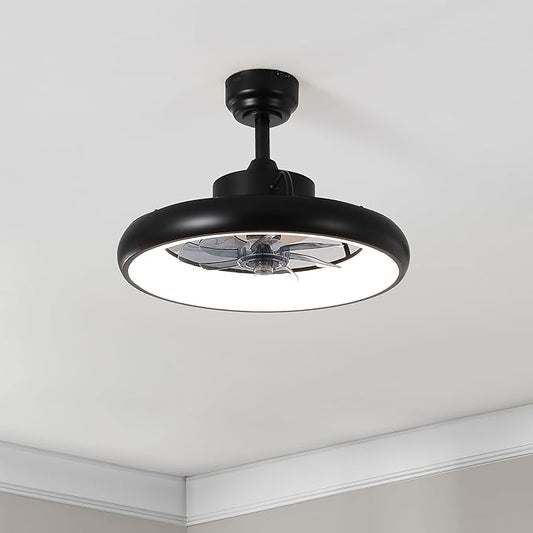 Oval AIR Loren 20" Small Smart Ceiling Fan with Light, Semi Flush Mount, Quiet 6-Speed Reversible Motor, Dimmable LED, Adjustable CCT, App & Remote Control, Modern, Black AIR8002B