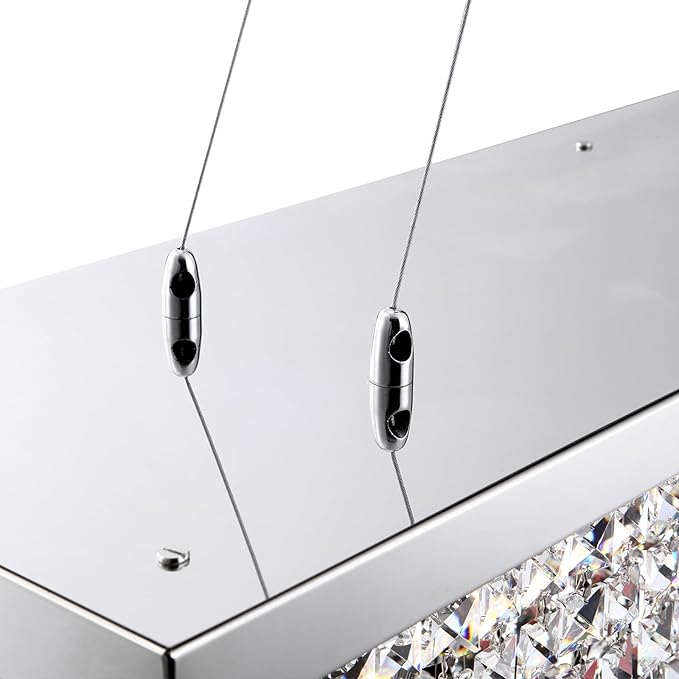 Modern Crystal Chandeliers for Dining Room Kitchen Island Light Fixture, 6-Light Rectangle Chandelier for Living Room, L31.5 Inch, Chrome Finish