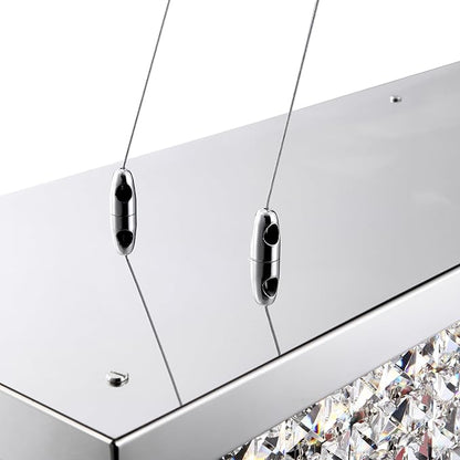 Modern Crystal Chandeliers for Dining Room Kitchen Island Light Fixture, 6-Light Rectangle Chandelier for Living Room, L31.5 Inch, Chrome Finish