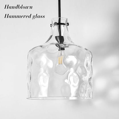 CATINER Extra Large 16" Vintage Farmhouse Pendant Light – Hand-Blown Clear Hammered Glass Shade, Adjustable Chain, Hanging Light for Kitchen Island, Dining Room, Hallway, Black Finish
