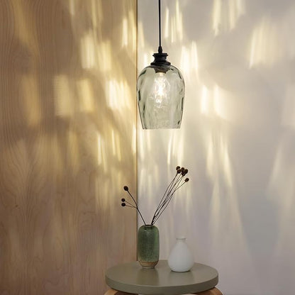 Plug in Pendant Light Green Hand Blown Rippled Glass Shade On/Off Switch 16.4 Ft Cord E26 Base Pendant Lighting for Living Room Sunroom Porch