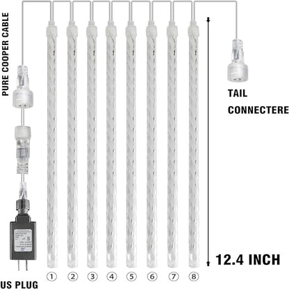 Dazzle Bright Christmas Lights Outdoor, 288LED Meteor Shower Rain Lights 12 Inch 8 Tubes, Waterproof Plug in Falling Icicle Light Christmas Decorations for Xmas Tree Yard House Decor (Blue)