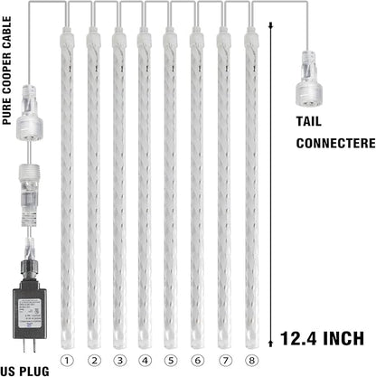 Dazzle Bright Christmas Lights Outdoor, 288LED Meteor Shower Rain Lights 12 Inch 8 Tubes, Waterproof Plug in Falling Icicle Light Christmas Decorations for Xmas Tree Yard House Decor (Warm White)