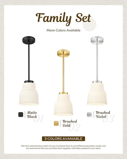 FEMILA 6.7" Milk Glass Pendant Lights Kitchen Island, Brushed Nickel Antique Chandelier, Hanging Light Fixture for Bedroom Hotel Living Room, 4FYD87MIL BN