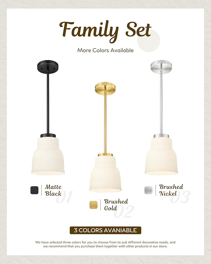 FEMILA Brushed Gold Pendant Light with Milk Glass Shade, Modern Hanging Light Fixture for Kitchen Island, Dining Room, Bar, E26 Socket, Adjustable Height, 4FYD87MIL BG