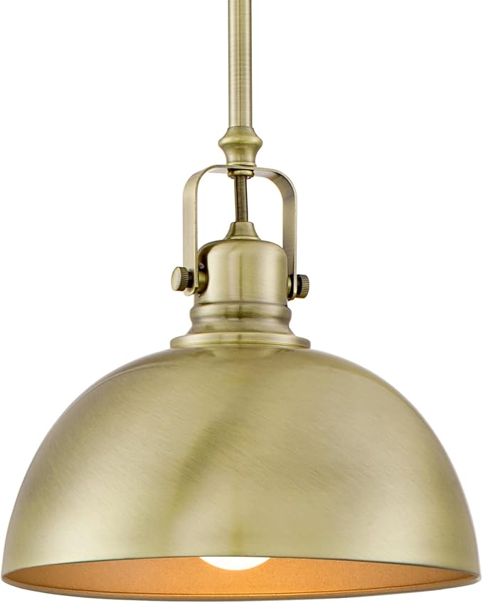 Kira Home Belle 9" Modern Industrial Pendant Light with Dome Shade, Petit Retro Metal Hanging Light, Brushed Brass Finish