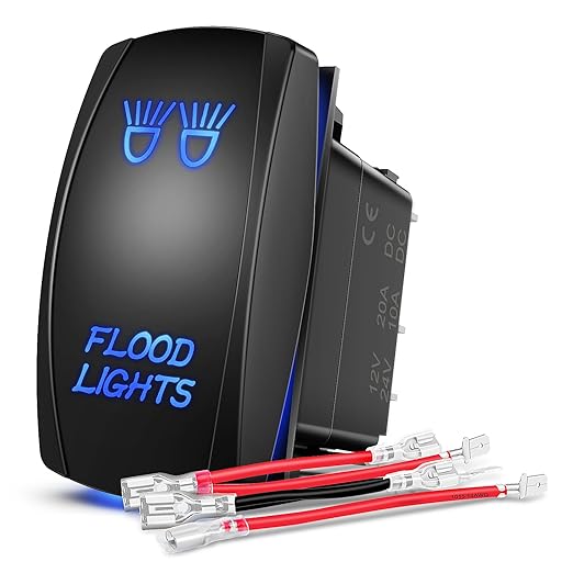 Nilight Flood Lights Rocker Switch Led Light Bar 5 Pin Laser On Off SPST Switches 20A/12V 10A/24V Blue with Jumper Wires Set for Cars Trucks Boats ATVs UTVs RVs