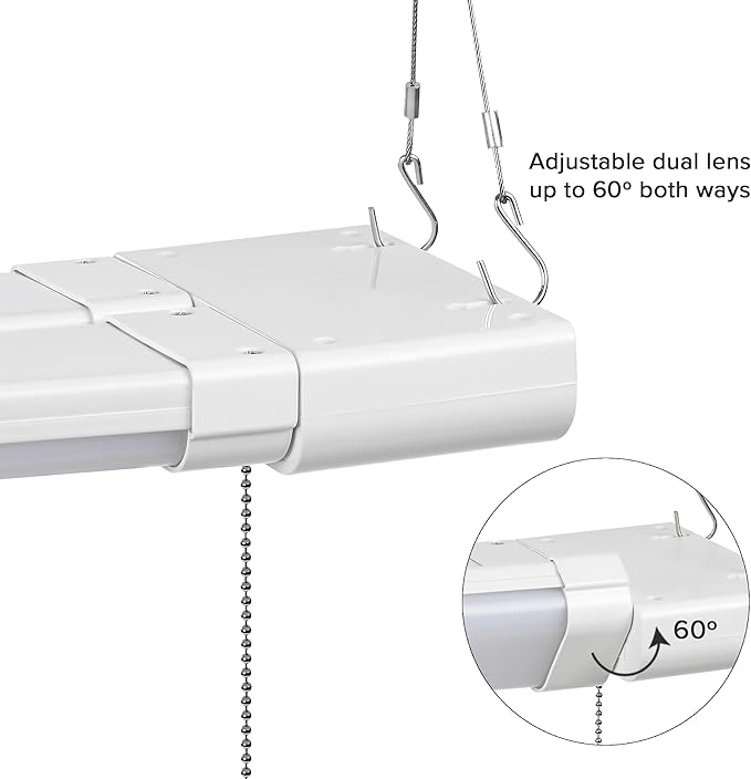Maxxima 2 ft. Utility LED Adjustable Shop Light Fixture - 5000 Lumens, 50 Watt, Linkable, Frosted Lens 5000K Daylight, Plug in, Pull Chain, Ideal for Garage and Workshop Lighting, Hardware Included