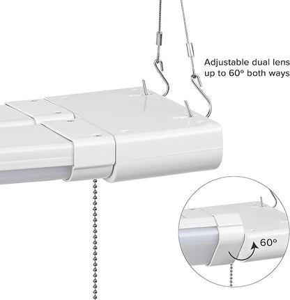 Maxxima 2 ft. Utility LED Adjustable Shop Light Fixture - 5000 Lumens, 50 Watt, Linkable, Frosted Lens 5000K Daylight, Plug in, Pull Chain, Ideal for Garage and Workshop Lighting, Hardware Included