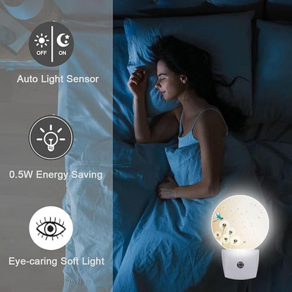 Dandelion Dragonfly Plug in Night Light Auto Light Round Lamps Energy Saving Gift for Women Men Friends