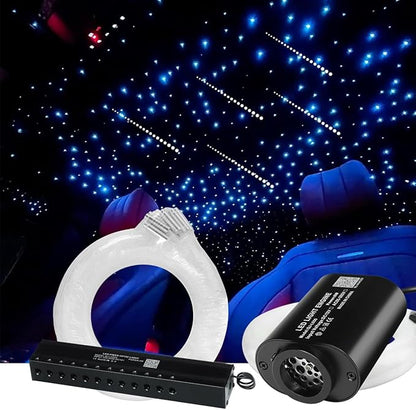 AMKI Mini 6W 500pcs 0.03in 9.8ft Twinkle Starlight Headliner Kit+180pcs Meteor Shooting Star Pure White,Sound Activated Fiber Optic Starlight Box APP/Remote Control for Car Home Star Ceiling Decor