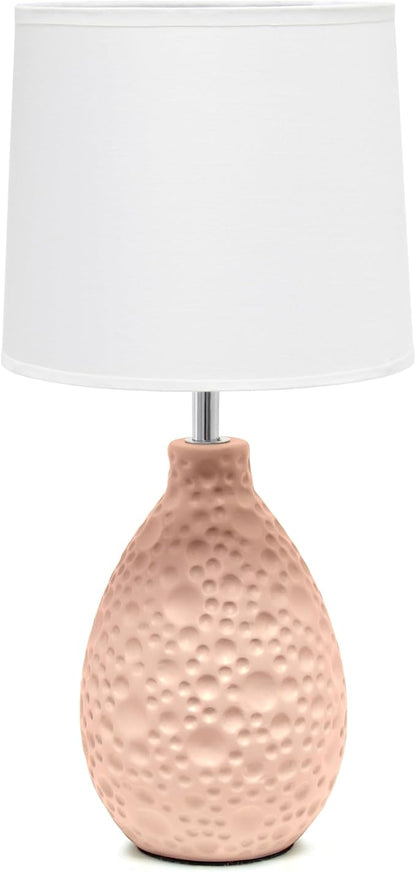 Simple Designs LT1193-PNK 14.17" Refined and Textured Oval Stucco Ceramic Table Lamp, for Living Room, Bedroom, Office, Pink