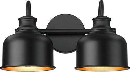 Bathroom 2-Light Vanity Fixture Farmhouse Wall Sconce with Matte Black Metal Shade Industrial Wall Lights for Bedroom,Kitchen,Living Room,Hallway