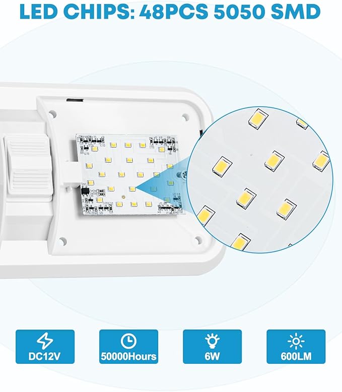 Kohree RV Lights Interior 5PCS, RV LED Ceiling Lights, 12V RV Lights Double Dome Light Fixture with ON/Off Switch for RV Car Trailer Camper Boat, Natural White 4000-4500K, 48X5050SMD