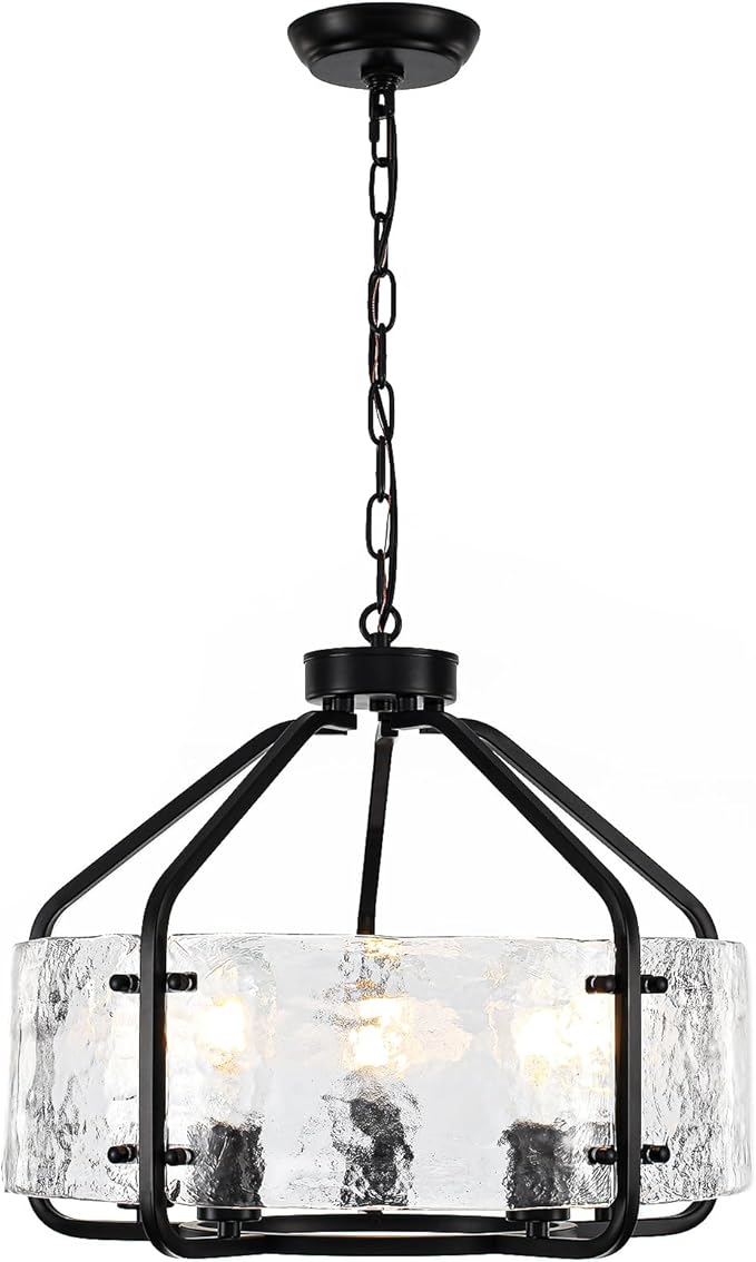 Luupyia 20 Inches Black Glass Drum Chandelier, 5Lights Modern Glass Chandelier, Height Adjustable Drum Chandeliers Crystal Pendant Light Over Dining Room Table Kitchen Entryway Chandeliers for Foyer