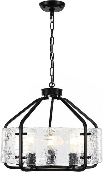 Luupyia 20 Inches Black Glass Drum Chandelier, 5Lights Modern Glass Chandelier, Height Adjustable Drum Chandeliers Crystal Pendant Light Over Dining Room Table Kitchen Entryway Chandeliers for Foyer