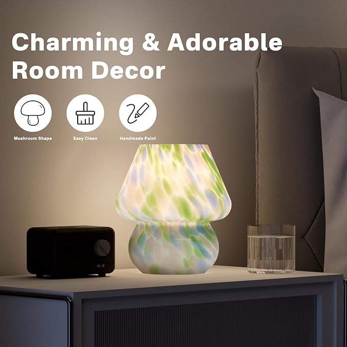 Dawnwake Mushroom Lamp Table Lamp for Bedroom,Small Desk Bedside Lamps for Living Room,Mushroom Decor Cute Mini Modern Mid Century Lamps for Night Stands,Aesthetic Home Living Room Decor(Green)