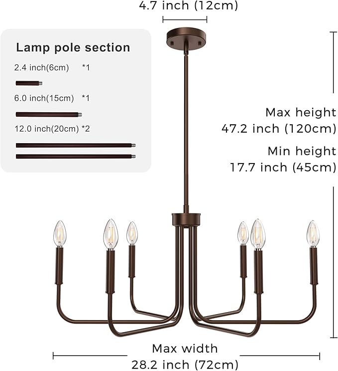DORESshop Modern Chandelier for Dining Room, 6-Light 28" Oil-Rubbed Bronze Farmhouse Chandelier for Dining Room, Dining Light Fixtures Over Table for Bedroom Hall Kitchen