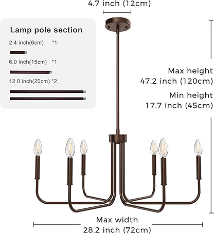 DORESshop Modern Chandelier for Dining Room, 6-Light 28" Oil-Rubbed Bronze Farmhouse Chandelier for Dining Room, Dining Light Fixtures Over Table for Bedroom Hall Kitchen