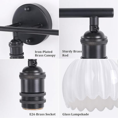 Shenmoyl Bathroom Light Fixtures, 3-Light Black Vanity wall Light Over Mirror with White Tulip Glass Shade for Bedroom Living Room (Bulb Not Included)