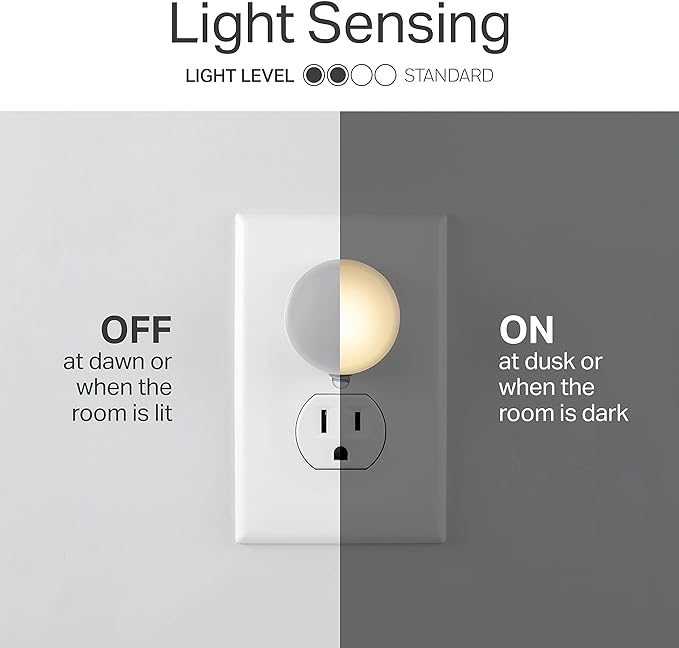 Lights By Night Mini LED Night Light, Plug-In, Dusk To Dawn Sensor, Warm White, Compact, Ambient Lighting, LED Lights for Bedroom, Bathroom, Nursery, Hallway, Kitchen, 45084, 4 Pack