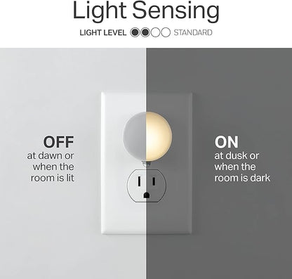 Lights By Night Mini LED Night Light, Plug-In, Dusk To Dawn Sensor, Warm White, Compact, Ambient Lighting, LED Lights for Bedroom, Bathroom, Nursery, Hallway, Kitchen, 45084, 4 Pack