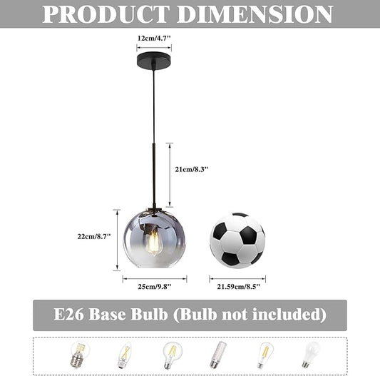 KCO Lighting Mercury Glass Pendant Light Fixtures Mid Century Modern Silver Kitchen Island Pendant Lights Ceiling Hanging Black Large Globe Pendant Light for Living Room Dining Room