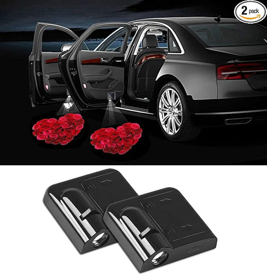 NewL 2 Pcs Led Car Door Welcome Light Flower Heart Shaped Roses Logo Symbol Projector Lights Ghost Shadow Light
