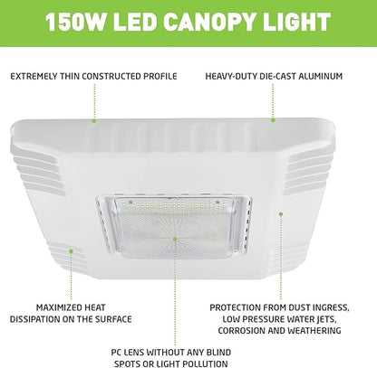150W LED Canopy Light, 21000LM Gas Station & Parking Garage Lighting, 5700K Surface Mount Canopy Fixture, 100-277V, IP65 Waterproof, UL Listed, 500W HID Equivalent