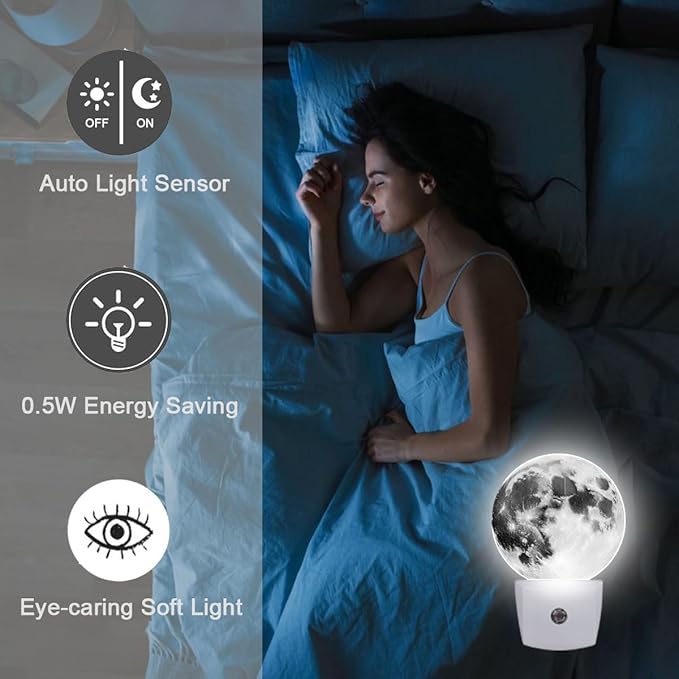 Moon Planet Night Light Plug-in Sleep Lamp Led Dusk to Dawn Night Light for Bedroom