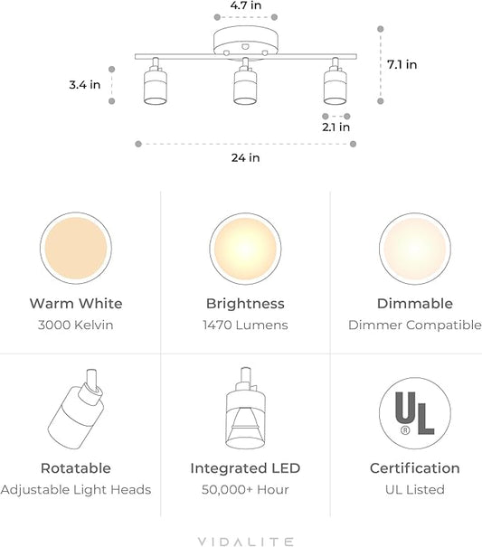 Shura Black 3-Light Track Light with Adjustable Heads, Integrated LED Bulbs, 2 ft. Track Lighting Kit Ceiling Light, 3000k, 1470 Lumens