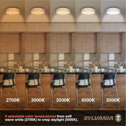 Sylvania 12" Flush Mount LED Ceiling Light Fixture, 25W, 5 CCT Select (2700K - 5000K), Dimmable, 1800 LMS, Brushed Nickel, LED Lights for Bedroom Kitchen Hallway - 1 Pack (66458)